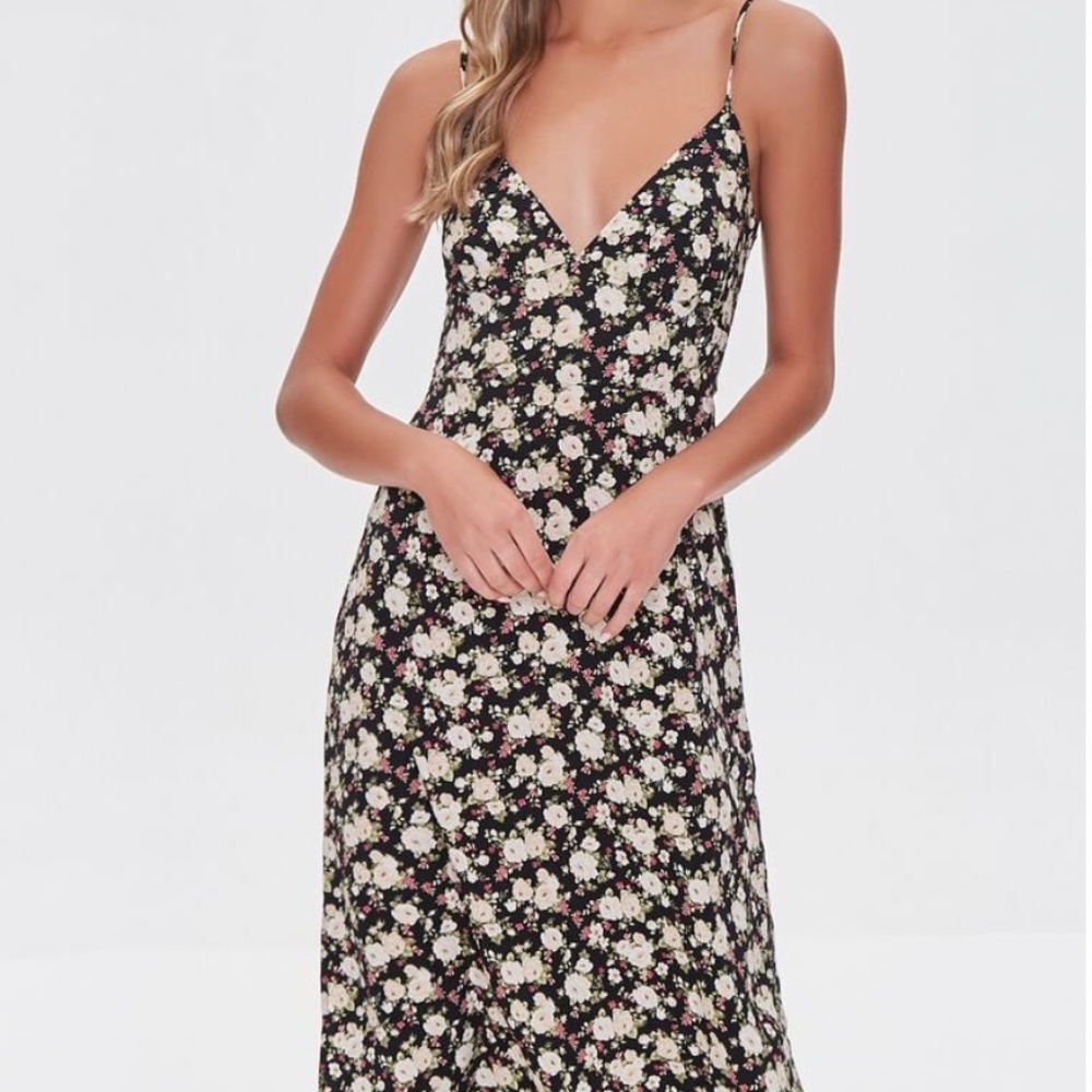 Forever 21 - Black Floral Midi Dress - Size S